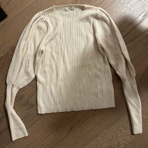 Ramy Brook Wool Sweater Women’s Small Ribbed Cashmere Puff Sleeve Cream